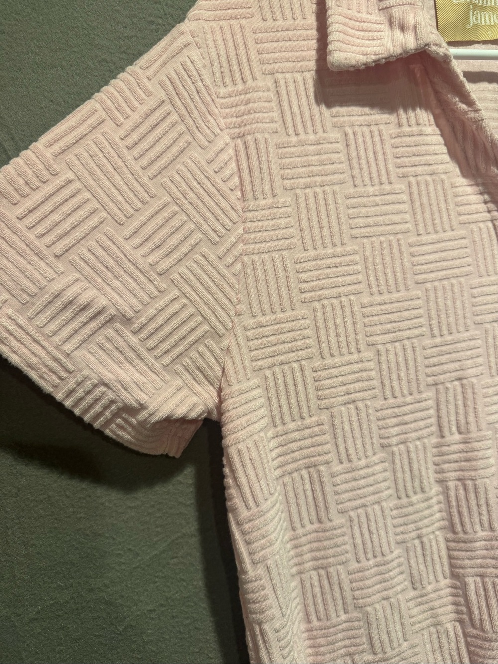 Araminta James Women's Light Pink Short Sleeve Terry Button-Down Shirt - Picture 3 of 6